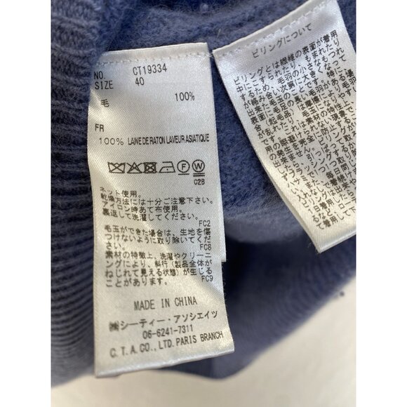 C.T. Plage Womens Long Sleeves V Neck Pullover Sweater Blue Wool Sz EUR 40 Large - Picture 6 of 9